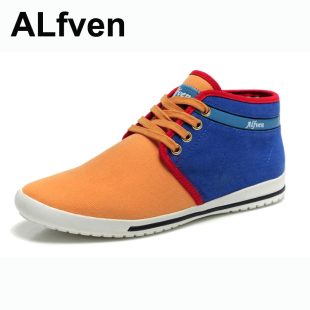  ALfven 正品时尚高帮帆布鞋男 韩版潮流帆布鞋 英伦中帮拼色布鞋