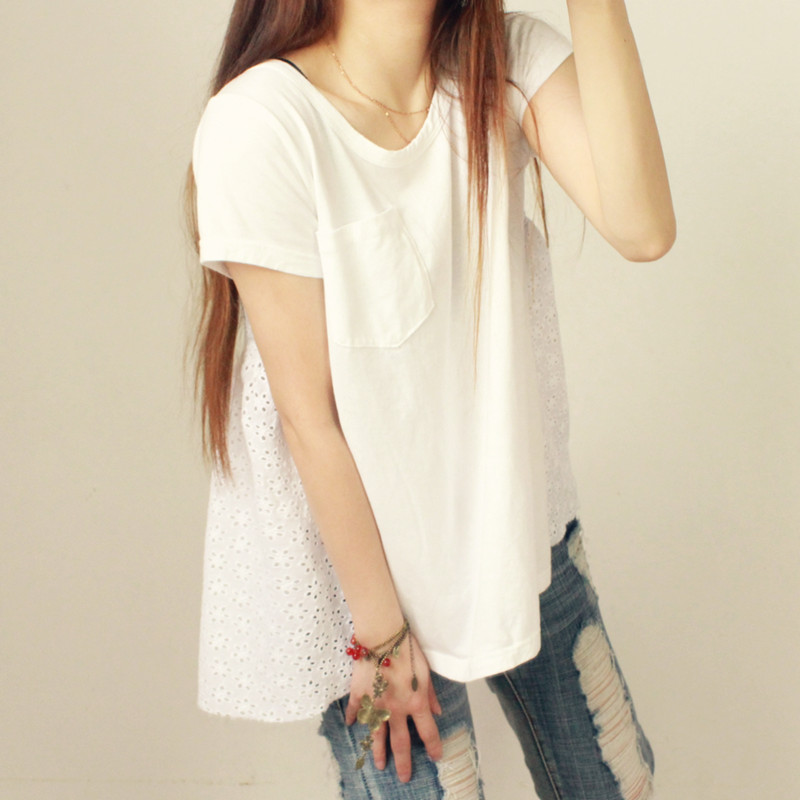 简单宽松纯棉圆领短款...
