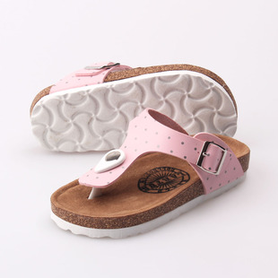  夏季新款童鞋韩版休闲波圆点人字凉拖鞋大小女儿童鞋粉红色