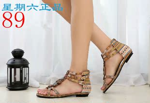  清仓促销星期六正品凉鞋夏季旅游休闲波西米亚串珠平跟鞋罗马女鞋