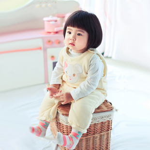  恩恩熊儿童长裤子 婴儿背带裤 宝宝夹棉背带裤 女童秋冬纯棉长裤