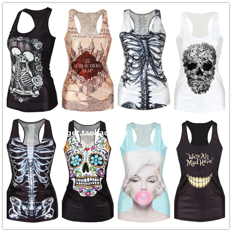 Quick drying personality Skull Flower colour printing Show thin Yoga Bodybuilding motion I-shape Big size vest woman jacketin the Sportswear/Casual Clothing , Fitness Apparel , Fitness clothing category - from Buy2taobao.com to provide professional Taobao agent buy service