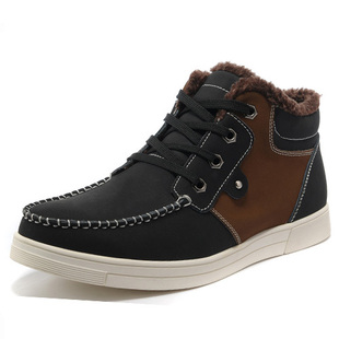  冬季新款牛皮加毛男靴时尚保暖短靴潮流雪地靴男户外靴子棉鞋