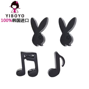  韩国YIBOYO正品进口饰品 时尚小黑兔音符五星锁纯银男女耳钉-耳饰