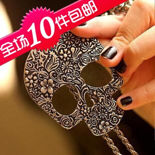 1827 欧美风饰品 大牌夯货复古哥特骷髅毛衣链项链