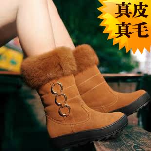  正品特价秋冬新款女鞋 真皮靴子中筒雪地靴 防水保暖