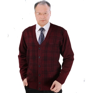  冬装新品恒源祥羊绒衫中老年男士羊毛衫加厚开衫V领毛衣特价清仓