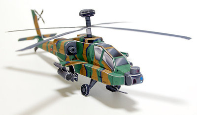diy手工益智剪纸折纸 阿帕奇直升飞机 直升机 3d立体拼装纸模型