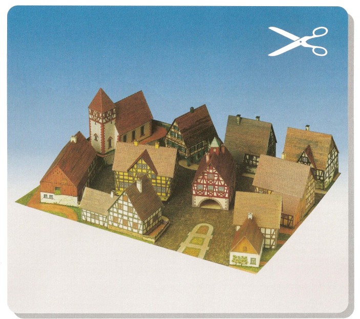 手工益智剪纸 欧洲中世纪小镇一角场景建筑 3d立体拼装纸模型