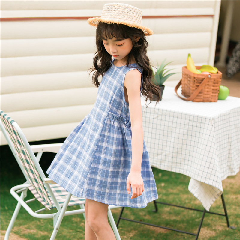 女童棉麻连衣裙夏季2019年新款洋气夏装裙子夏天薄款超洋气格子潮|ruв категории Детская одежда, юбки (новый), платье - от Buy2taobao.com для оказания профессиональной услуги покупки агента Taobao
