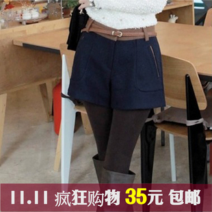 大码胖MM毛呢<em>短裤秋冬款女士</em>直筒裤显瘦呢子
