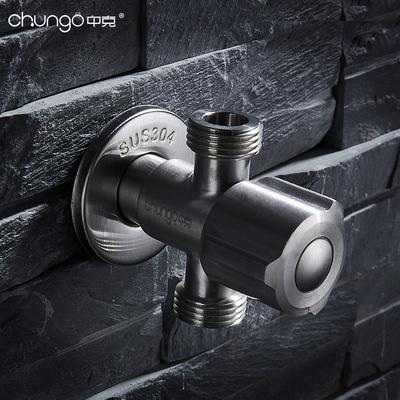 304不锈钢拉丝水龙头开关一进二出4分加厚一分二分流器三通三角阀