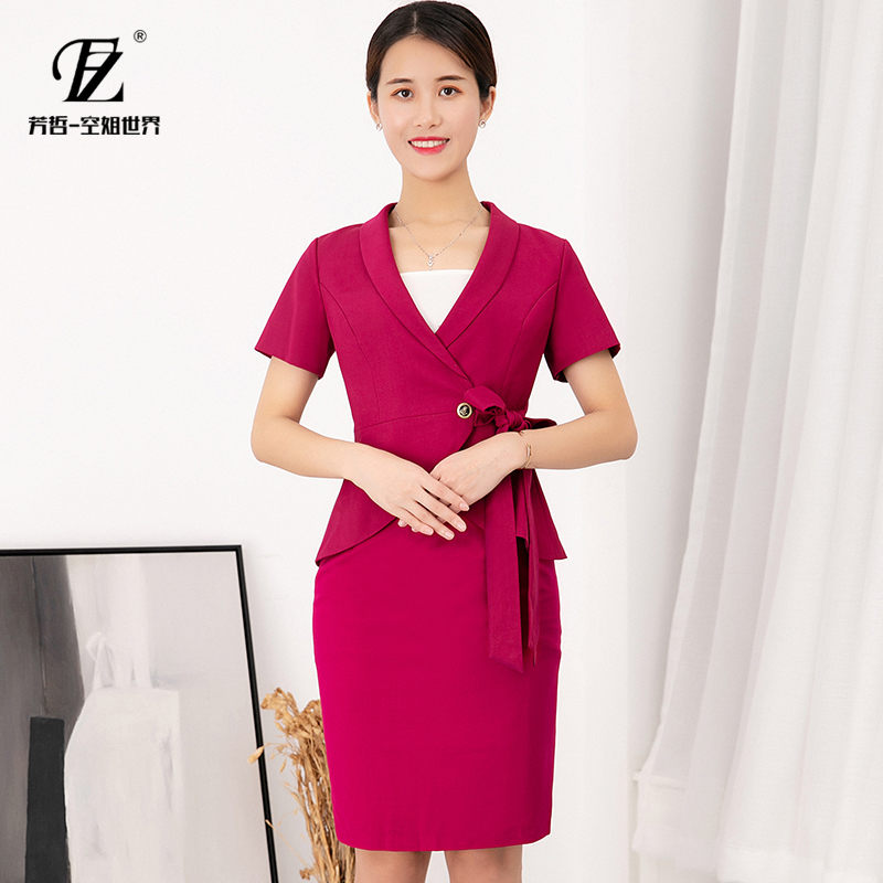 空姐制服职业套装2019新夏季短袖玫红色酒店前台美容师工作服套裙|ruв категории Женская одежда, костюм/студенты школьную форму/обмундирования, профессионального женский костюм - от Buy2taobao.com для оказания профессиональной услуги покупки агента Taobao