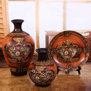  奢华工艺品陶瓷花瓶三件套家居饰品摆件 欧式装饰客厅装饰品摆设