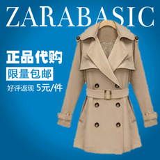 женский плащ zara女装春秋新款正品代购欧美经典中长款气质风衣双排扣修身外套 z1268