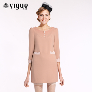  yigue亦谷年春装新品女装甜美蕾丝拼接中袖H型连衣裙037