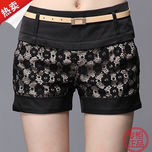  正品牌夏新款女气质镂空短裤热裤直筒裤女cd11753