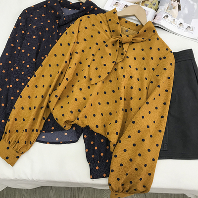 波点气质学院风上衣女百搭韩版秋季衬衫时尚新款休闲洋气●I￥10