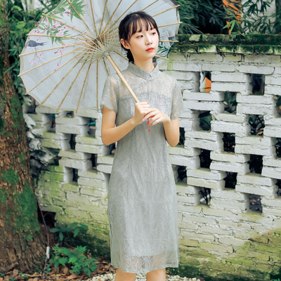 2019新款蚀骨旗袍夏复古中国风高端年轻款 优雅蕾丝改良连衣裙女