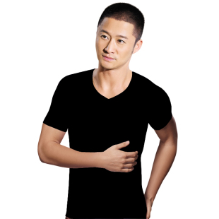  包邮男士紧身上衣V领t恤男鸡心领短袖男装春夏修身莱卡棉打底衫男