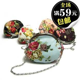  秒杀淑女甜美 硬币包碎花帆布料 女士零钱包链条手提钥匙小包包14