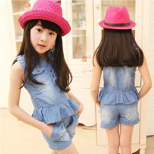  大女童新款夏装童装 潮韩版荷叶边运动套装 时尚休闲儿童套装