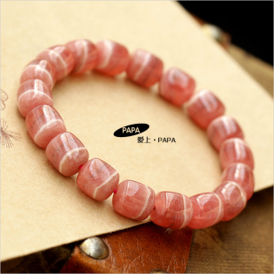  PAPA出品 极美桶珠造型 9MM完美红纹石聚宝盆手链 纯冰种 宝石级