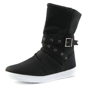  加厚加绒保暖靴 潮流英伦时尚中筒靴皮带扣男靴棉靴户外靴