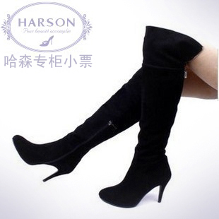  秋冬哈森专柜正品女靴高跟羊皮过膝长靴时尚高筒靴子HA04307