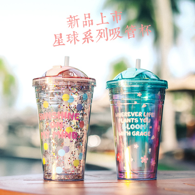 tanana吸管杯成人塑料女学生便携大容量随手杯韩版网红水杯ins