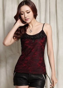  小吊带新款哥弟正品牌女士小背心钉珠蕾丝打底背心个性感女装