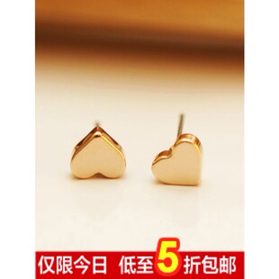  婉莹正品 简约心耳钉 男女通用款 时尚真金电镀保色耳环 饰品批发