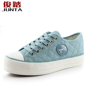 中学生简单女孩低帮帆布鞋 夏季 新品 格子高跟厚底纯色潮 包邮
