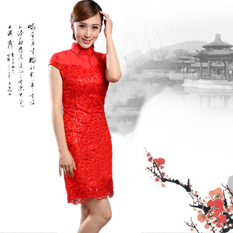 新款女士时尚蕾丝旗袍夏装 结婚季改良复古新娘红色结婚婚纱礼服旗袍裙 新款女士时尚蕾丝旗袍夏装 结婚季改良复古新娘红色结婚婚纱礼服旗袍裙