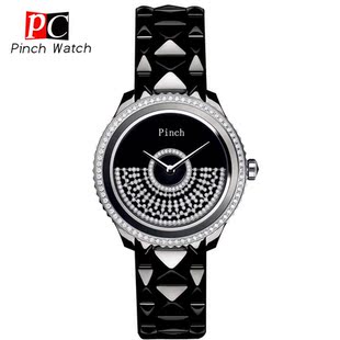  Pinch品瓷 陶瓷手表时装表女表 时尚水钻表女手表防水 摆陀式手表