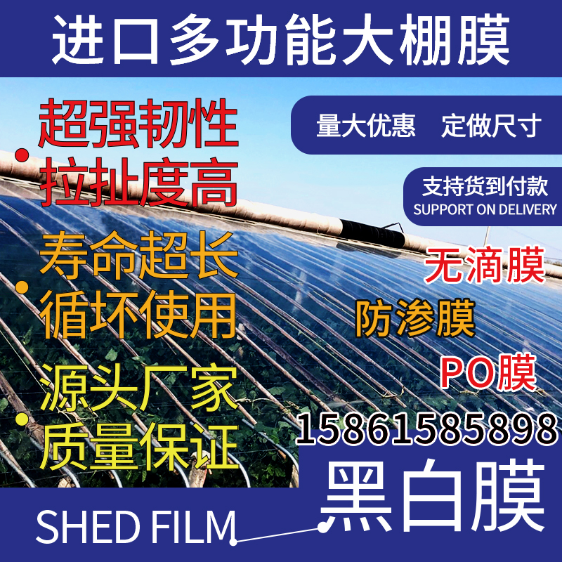 进口大棚膜蔬菜农用无滴膜加厚养殖黑白膜高透光PO膜抗老化塑料布在类目 农机/农具/农膜, 农膜/篷布/遮网/大棚, 农用薄膜中 - 来自Buy2taobao.com提供专业的淘宝代购服务
