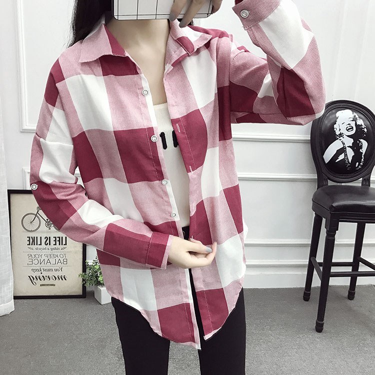 夏装格子衬衫女长袖棉麻宽松中长款休闲韩版衬衣外套学生防晒衫在类目 女装/女士精品, 衬衫中 - 来自Buy2taobao.com提供专业的淘宝代购服务