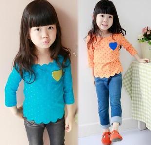  新款韩版儿童春装女童装七分袖T恤宝宝上衣服纯棉外贸打底衫