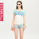 WAWain/纳纹夏季新品女装短袖宽松 T恤+牛仔短裤 两件套女039603G