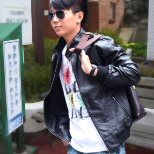  淘金币 [已质检]男装韩版短款机车PU皮衣立领修身男式皮衣男外套