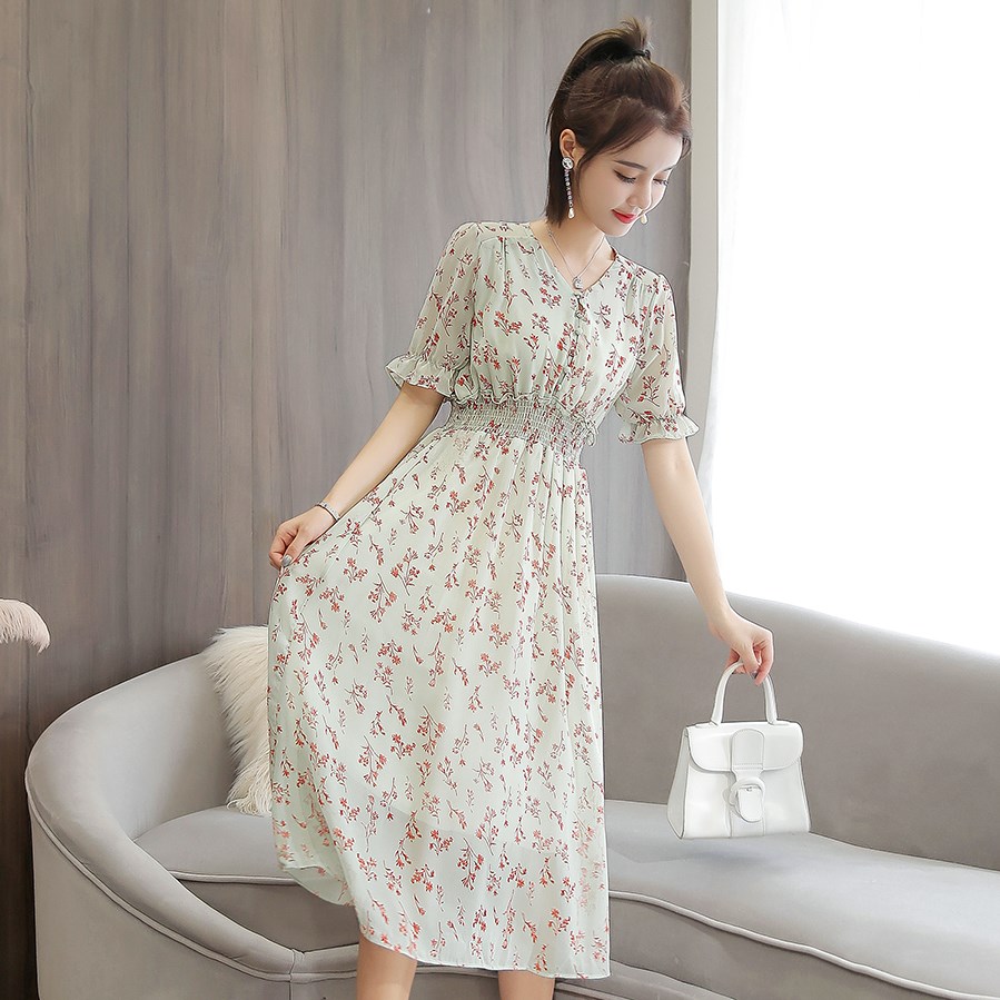 fresh Chiffon Dress summer 2019 new pattern Broken flowers Waist Show thin longuette Popular summer skirtin the Packing, Logistics packaging, Column bag category - from Buy2taobao.com to provide professional Taobao agent buy service