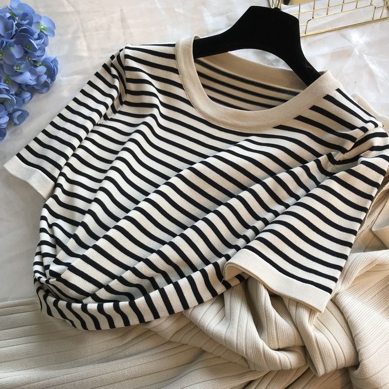 2019 New spring and summer European and American Fan Western style Retro stripe Short sleeved Sweater Broad leg Bandage pants leisure time suitin the Packing, Logistics packaging, Column bag category - from Buy2taobao.com to provide professional Taobao agent buy service