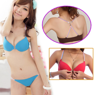 缤纷彩样 y型肩带<em>前开扣</em>聚拢<em>胸罩</em> <em>少女</em>日系 可