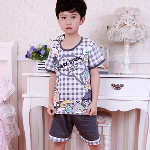  芬竹夏款短袖针织棉儿童睡衣套装 男童男孩大童童装家居服95216