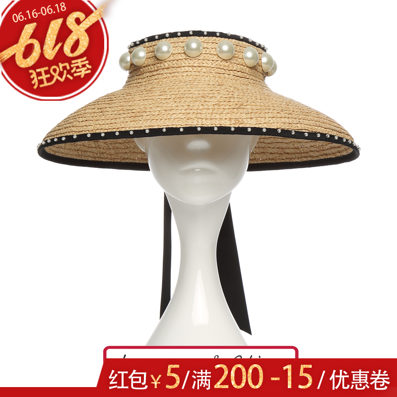 Laurence Chico 2019 春夏新品 夏季海滩遮阳珍珠后绑带无顶草帽|msdalam kategori Aksesori/Belt kulit/Hat/Muffler, Hat - dari Buy2taobao.com untuk memberikan perkhidmatan ejen Taobao profesional membeli