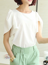 2013夏新款 韩版修身显瘦短袖雪纺衫 女 荷叶泡泡袖圆领雪纺上衣