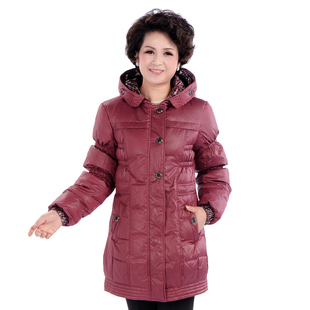  雪瑞思 仿皮纹中老年羽绒服 女款服装 中长款妈妈装 冬装外套