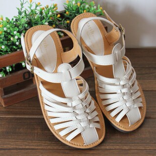  日单原单earth music森系复古镂空包头凉鞋罗马风平底女鞋eme sm2