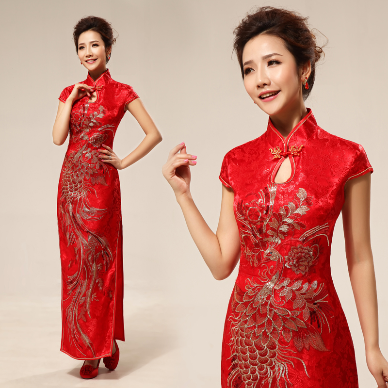 新款婚纱礼服精品婚纱性感中式时尚改良旗袍新娘复古结婚红色旗袍长款修身 新款婚纱礼服精品婚纱性感中式时尚改良旗袍新娘复古结婚红色旗袍长款修身