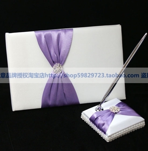 西式婚庆用品 婚礼签到本 笔 结婚签到簿 紫色蝴蝶结礼金簿 特价 西式婚庆用品 婚礼签到本 笔 结婚签到簿 紫色蝴蝶结礼金簿 特价